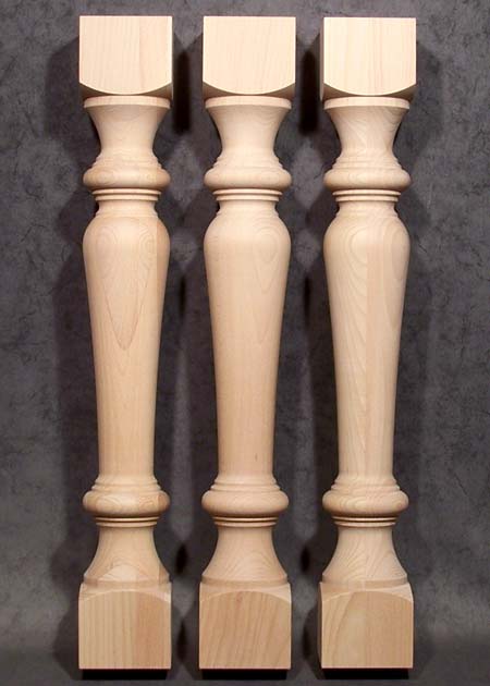 Tischbeine Holz in konisch gedrechselter Form, auf den Enden mit rechteckigen Teilen, TL90