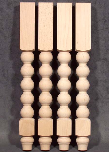 Tischbeine Holz mit regelmäßigen Kugeln, unten mit ansprechendem, rechteckigem Teil, TL98