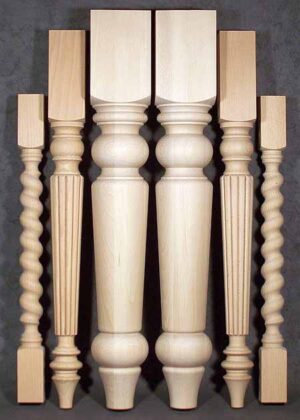 Tischbeine Holz mit einfachem, gefrästem und gegenläufig drehendem Motiv, TL033